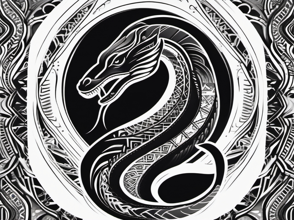 Black mamba with tribal patterns tattoo. Cultural serpent connection.  minimalist black white tattoo style