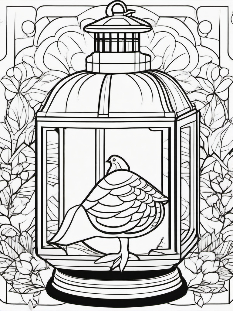 Turkey with a Lantern Coloring Pages - Festive Scene with Turkey and Lantern  minimal black outline printable sheet, coloring page