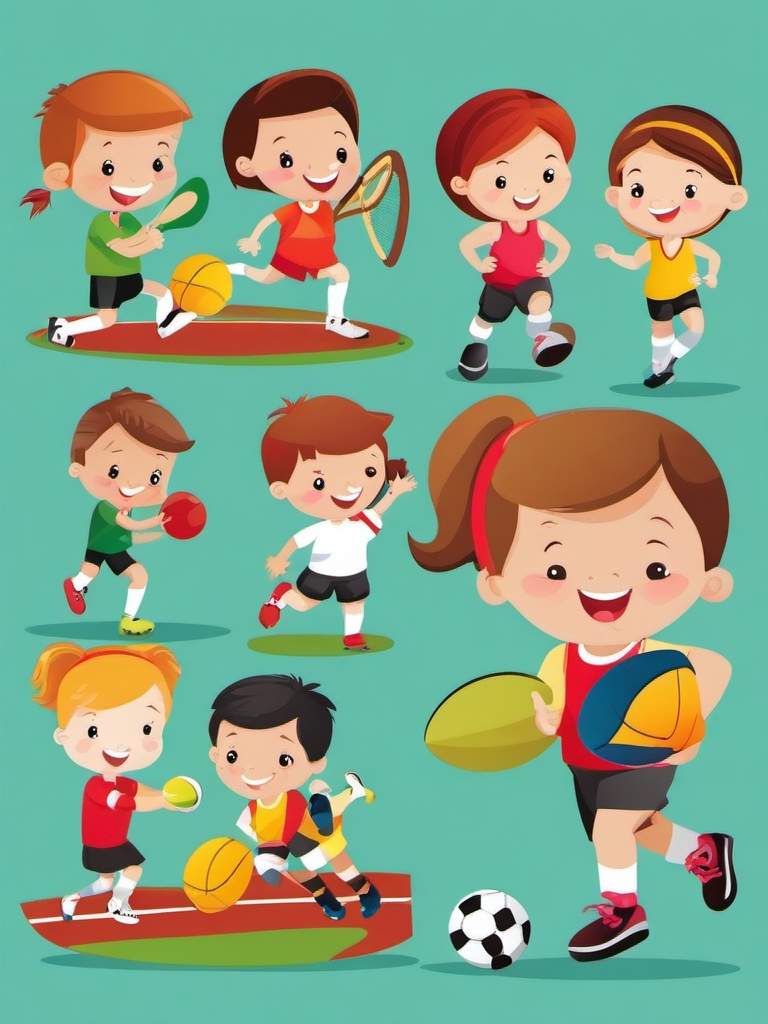 Sport clipart - kids playing sports  vector clipart