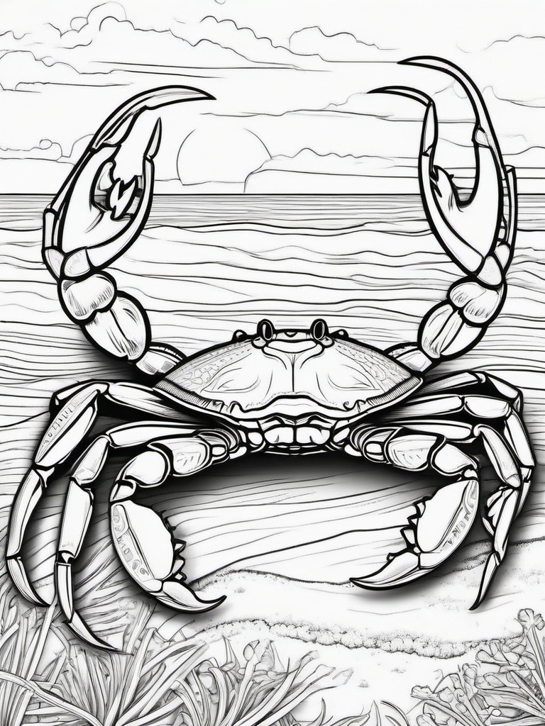 Crab Coloring Page - Pinching Beach Dweller  black outline printable coloring page