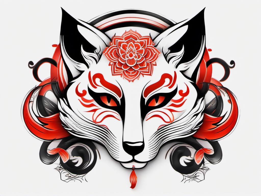 japanese kitsune mask tattoo  simple color tattoo,white background,minimal