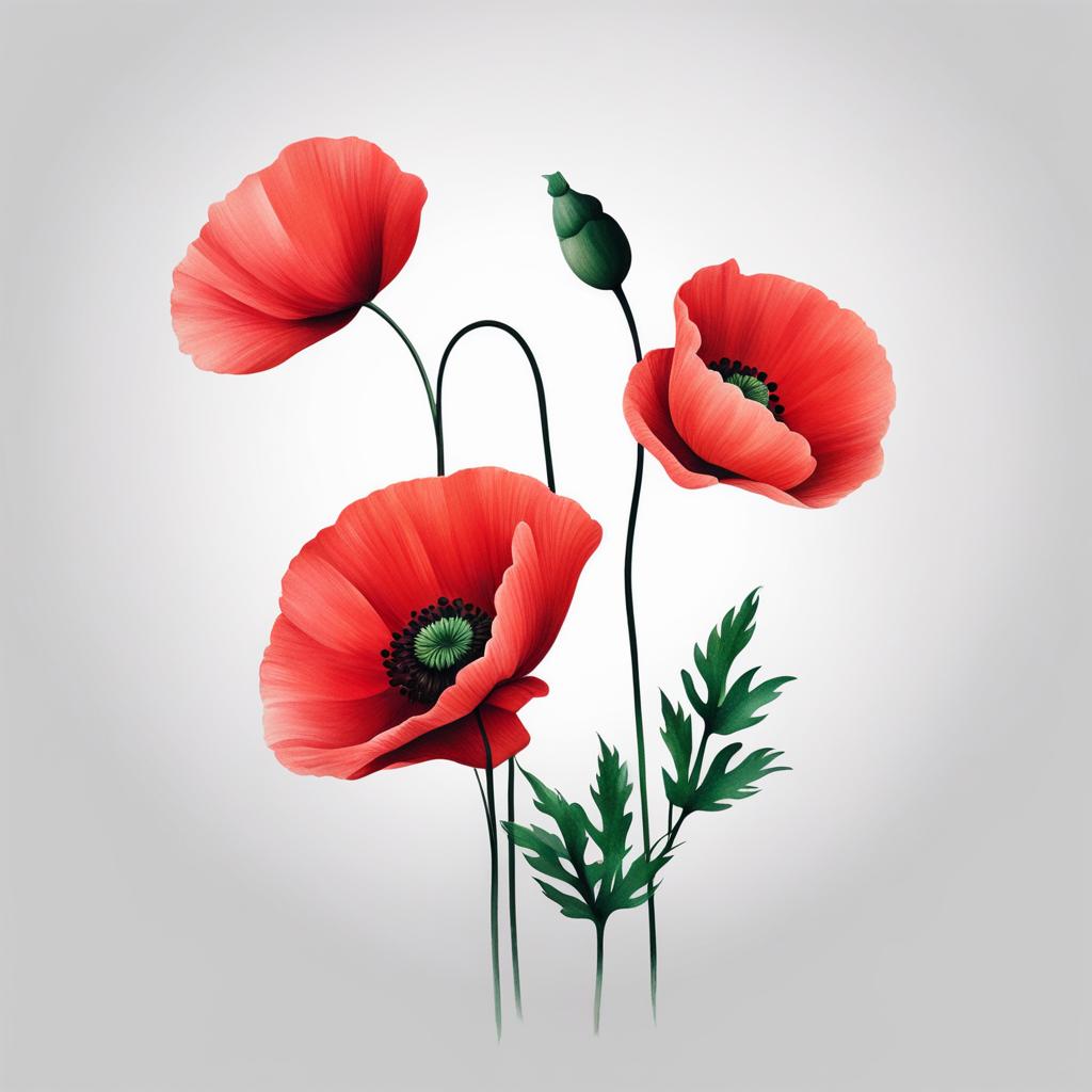 poppy tattoo minimalist color design 