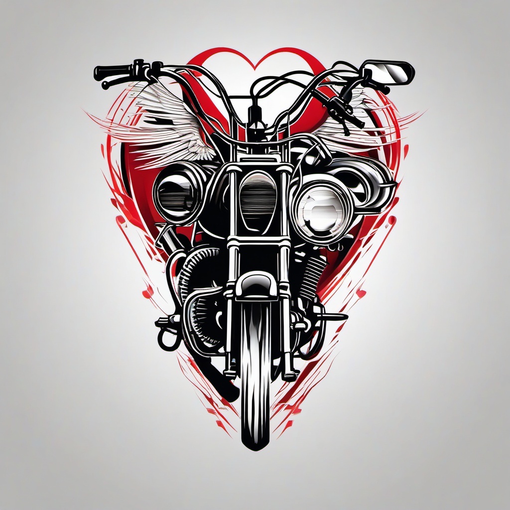 Motorcycle Heartbeat Tattoo - Showcase your love for motorcycles with a heartbeat-themed tattoo capturing the pulse of your passion.  simple vector color tattoo,minimal,white background