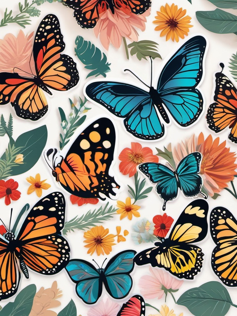 Butterfly Garden Sticker - A garden filled with fluttering butterflies. ,vector color sticker art,minimal