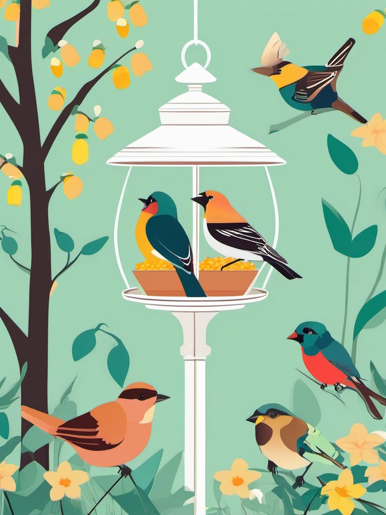 Springtime Bird Feeder clipart - Bird feeder in the garden, ,vector color clipart,minimal