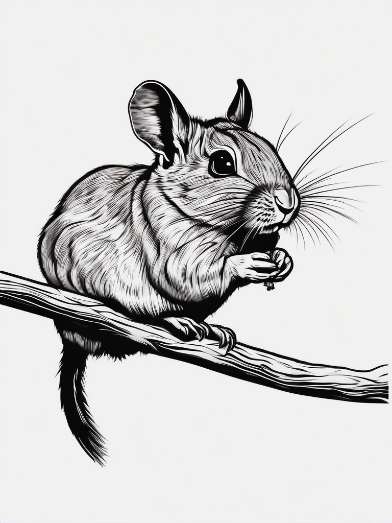 Degu Tattoo - Degu nibbling on a twig  few color tattoo design, simple line art, design clean white background