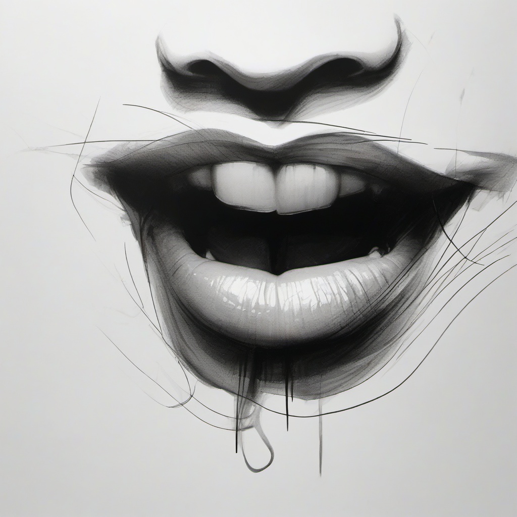 drawing of a mouth eating  minimal rough sketch scribbles,doodles,black and white