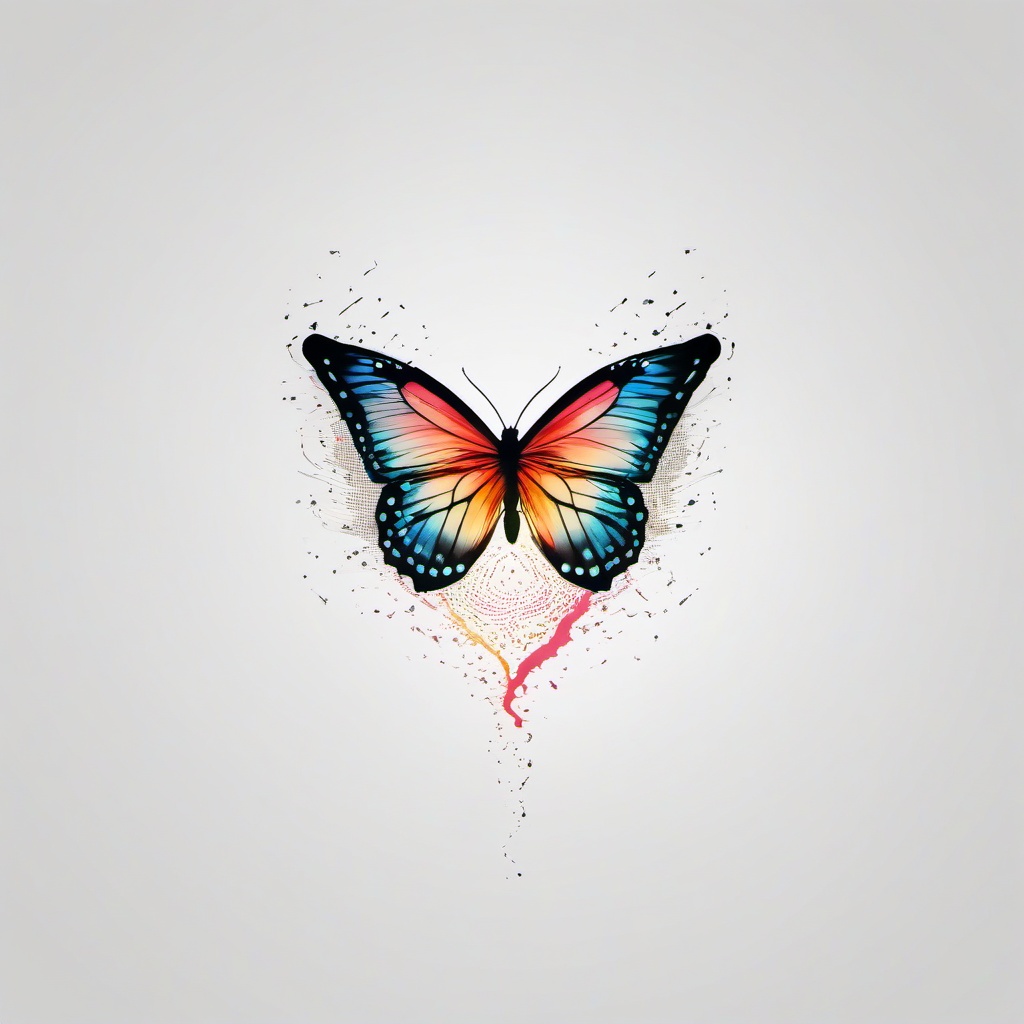 butterfly heartbeat tattoo  simple color tattoo, minimal, white background