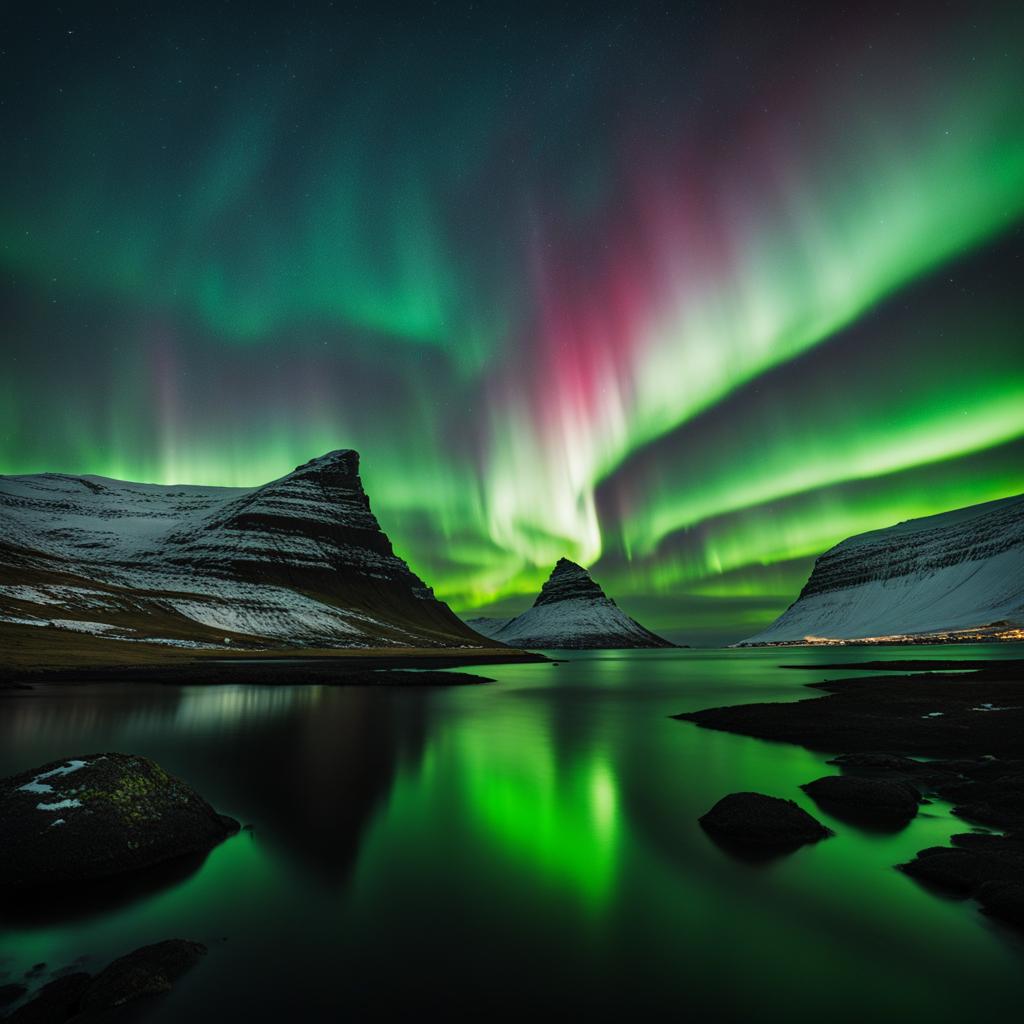 faroe islands - witnesses stunning northern lights displays over remote, rugged landscapes. 