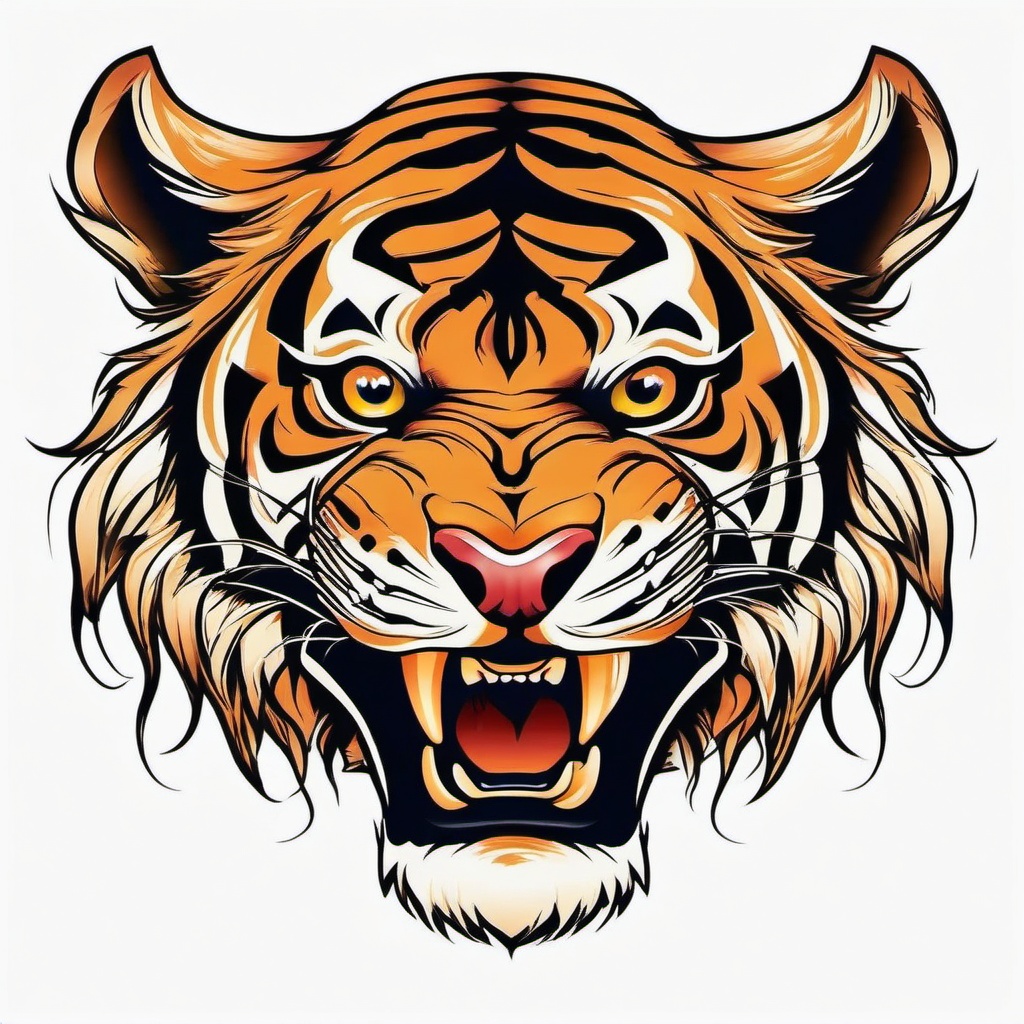 Tiger tattoo, Ferocious tiger tattoo, a symbol of power and protection. , tattoo color art, clean white background