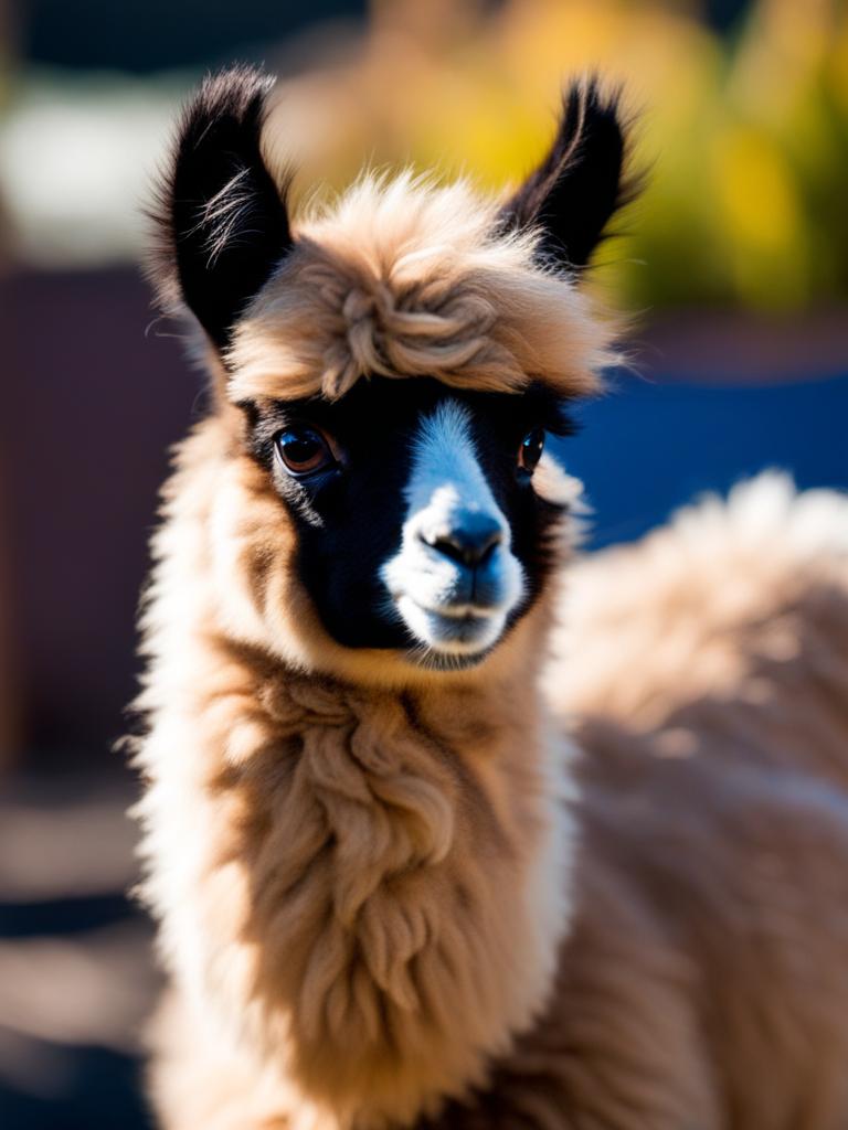 tiny baby llama with expressive eyes and a fuzzy coat. 