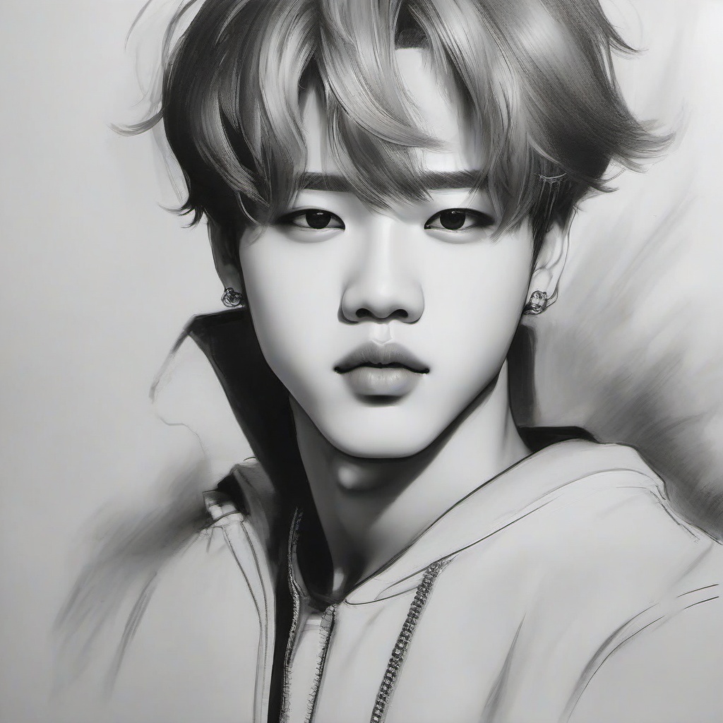 pencil sketch of jimin  minimal rough sketch scribbles,doodles,black and white