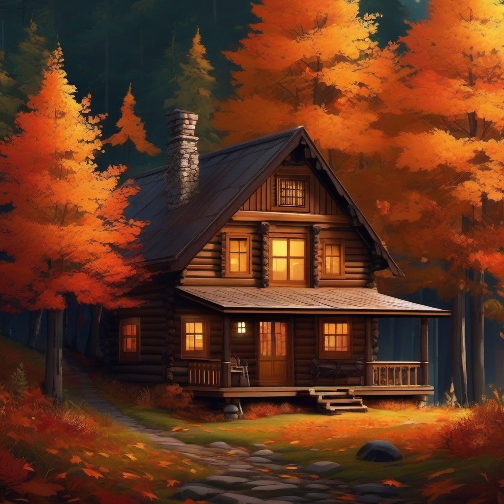 Aesthetic Fall Wallpaper - Cozy Autumn Cabin in the Woods  intricate patterns, splash art, wallpaper art