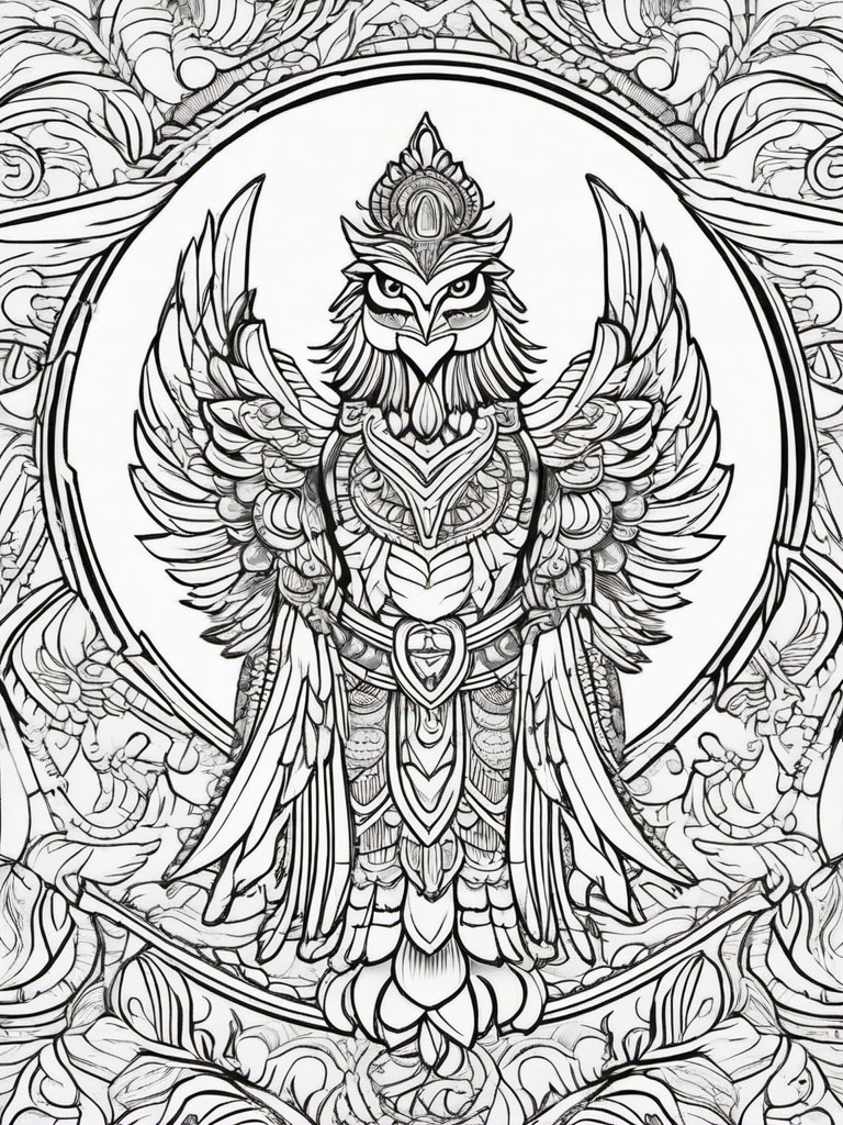 Garuda Coloring Pages - Mighty Bird from Hindu Mythology  minimal black outline printable sheet, coloring page