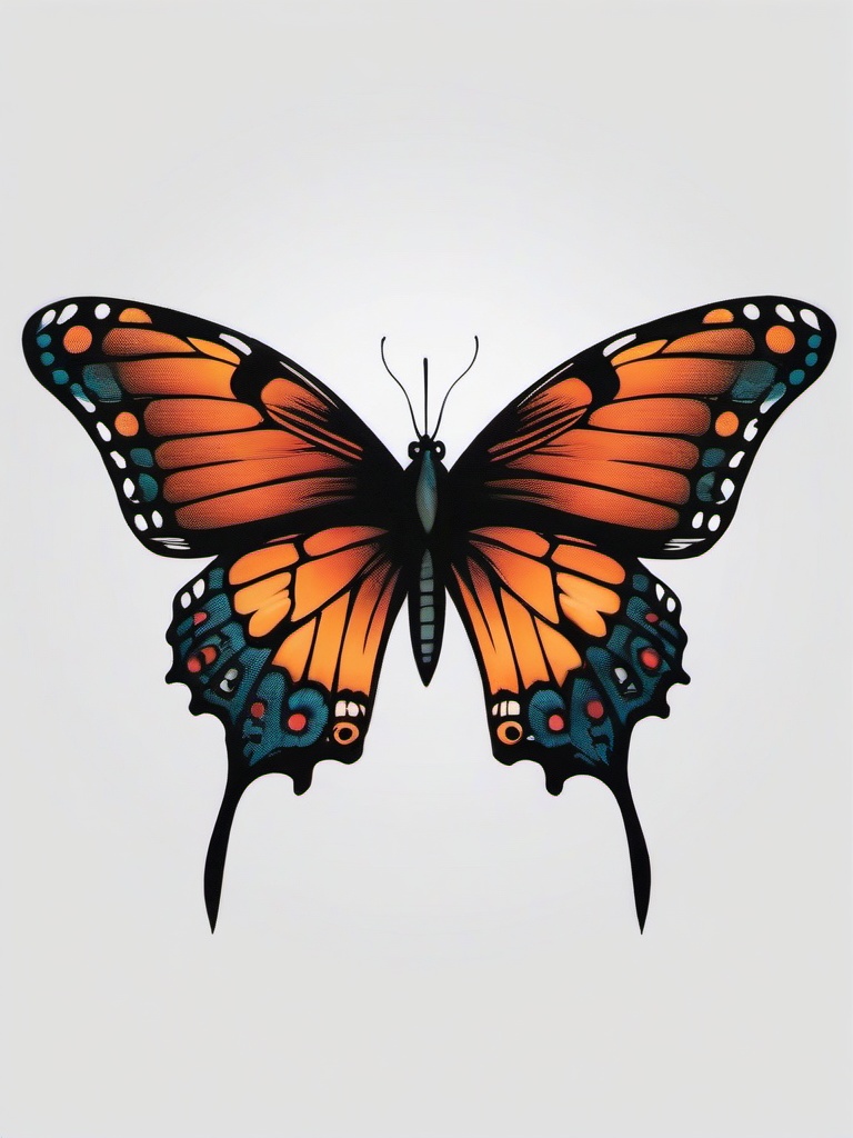 badass butterfly tattoo  simple color tattoo,white background,minimal