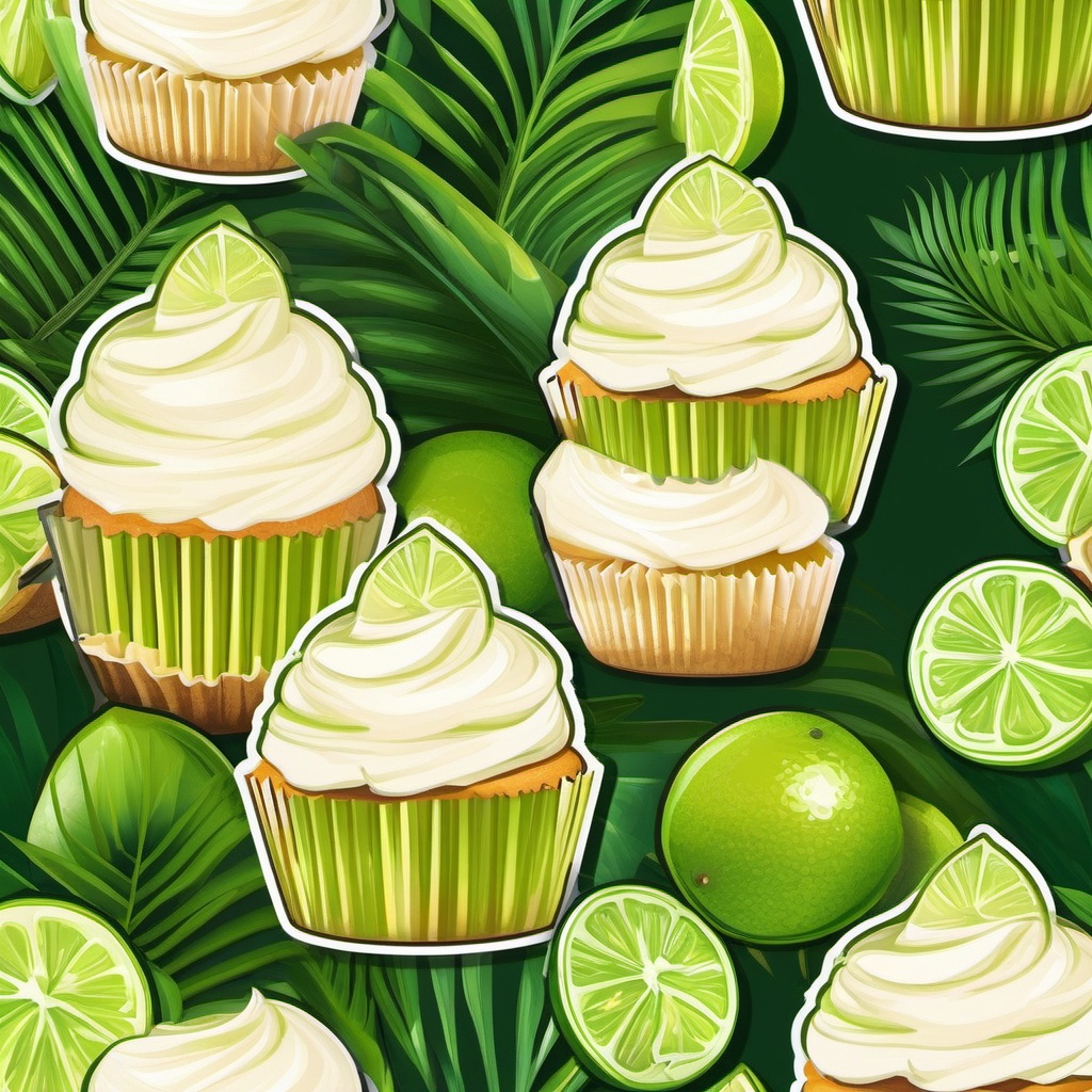 Coconut Lime Cupcake sticker- Moist coconut lime cupcakes topped with tangy lime cream cheese frosting. A tropical and citrusy twist on the classic cupcake., , color sticker vector art