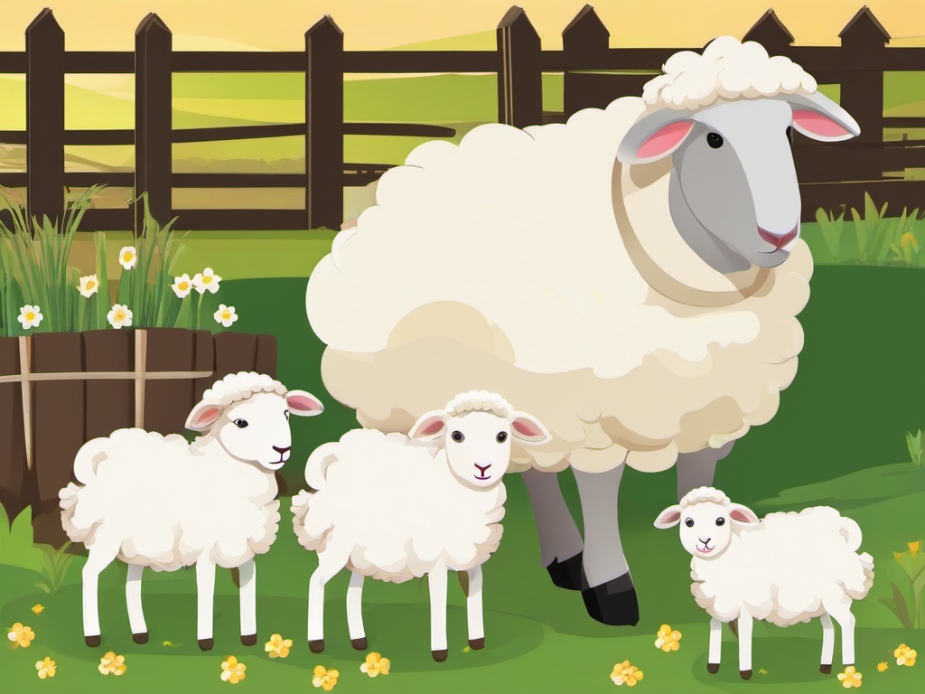 Sheep clipart - sheep with a lamb in a farm setting  