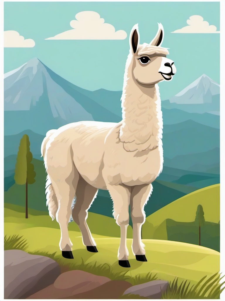 Llama cartoon - Llama standing proudly on a hillside  