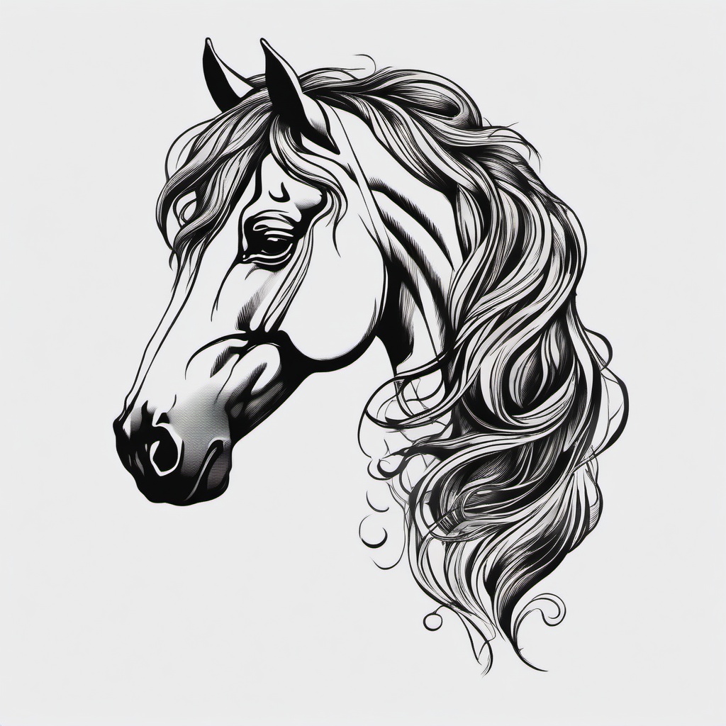 vintage horse tattoo  simple tattoo,minimalist,white background