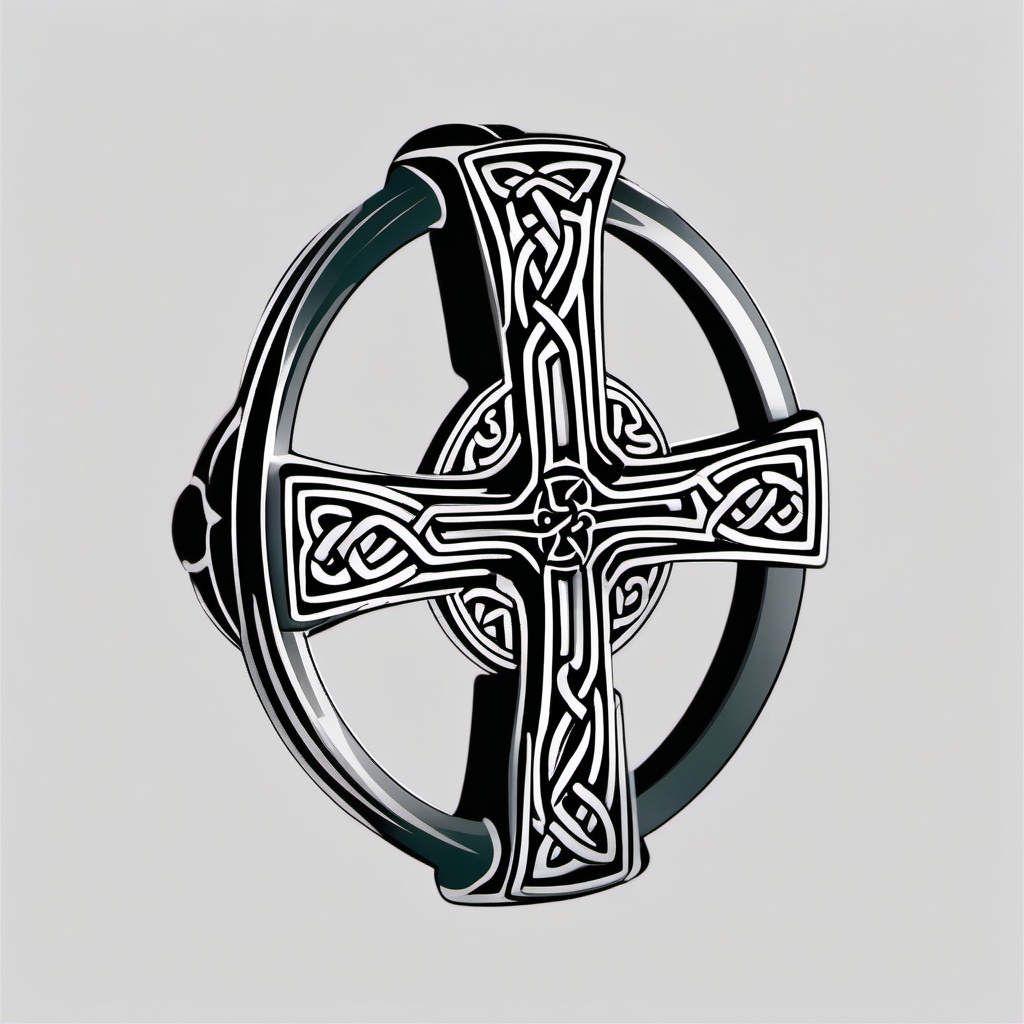 celtic cross ring tattoo  simple color tattoo,minimal,white background