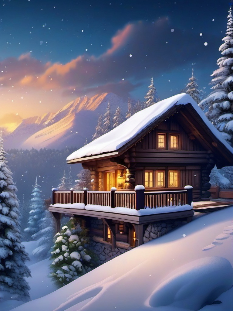 Winter Desktop Wallpaper - Snowy Alpine Chalet in Winter, Cozy Retreat  intricate patterns, splash art, wallpaper art