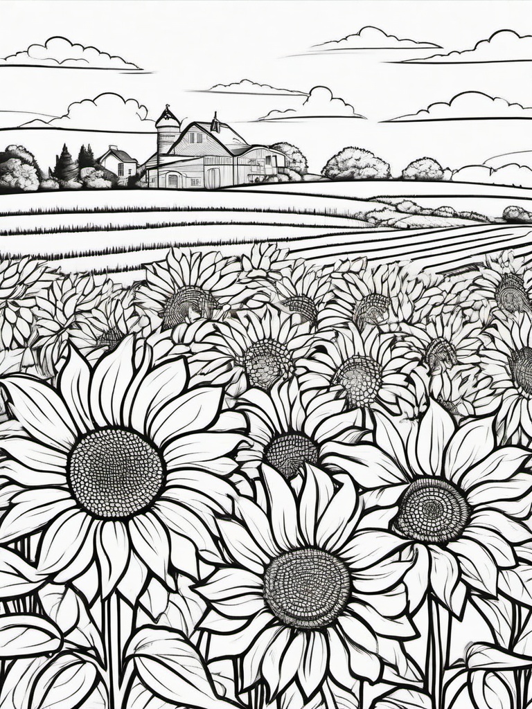 Summer Coloring Pages - Sunflower maze with kids exploring inside  simple coloring pages