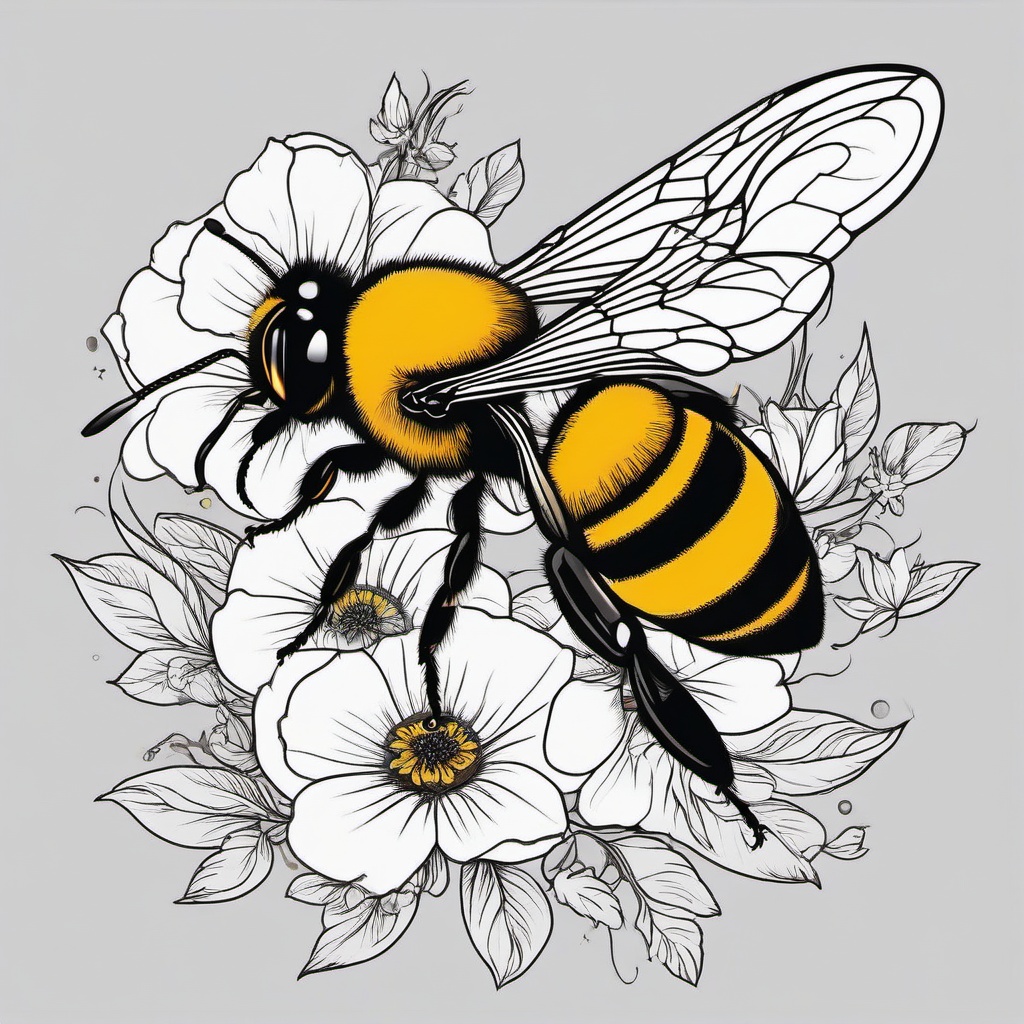 bee on flower tattoo  vector tattoo design