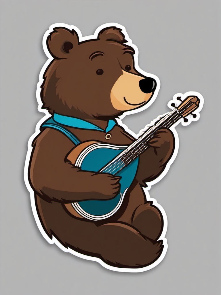 Banjo-playing Bear sticker- Bluegrass Bear Serenade, , sticker vector art, minimalist design