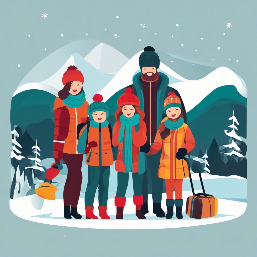 Winter Vacation clipart - Family on a winter vacation, ,vector color clipart,minimal