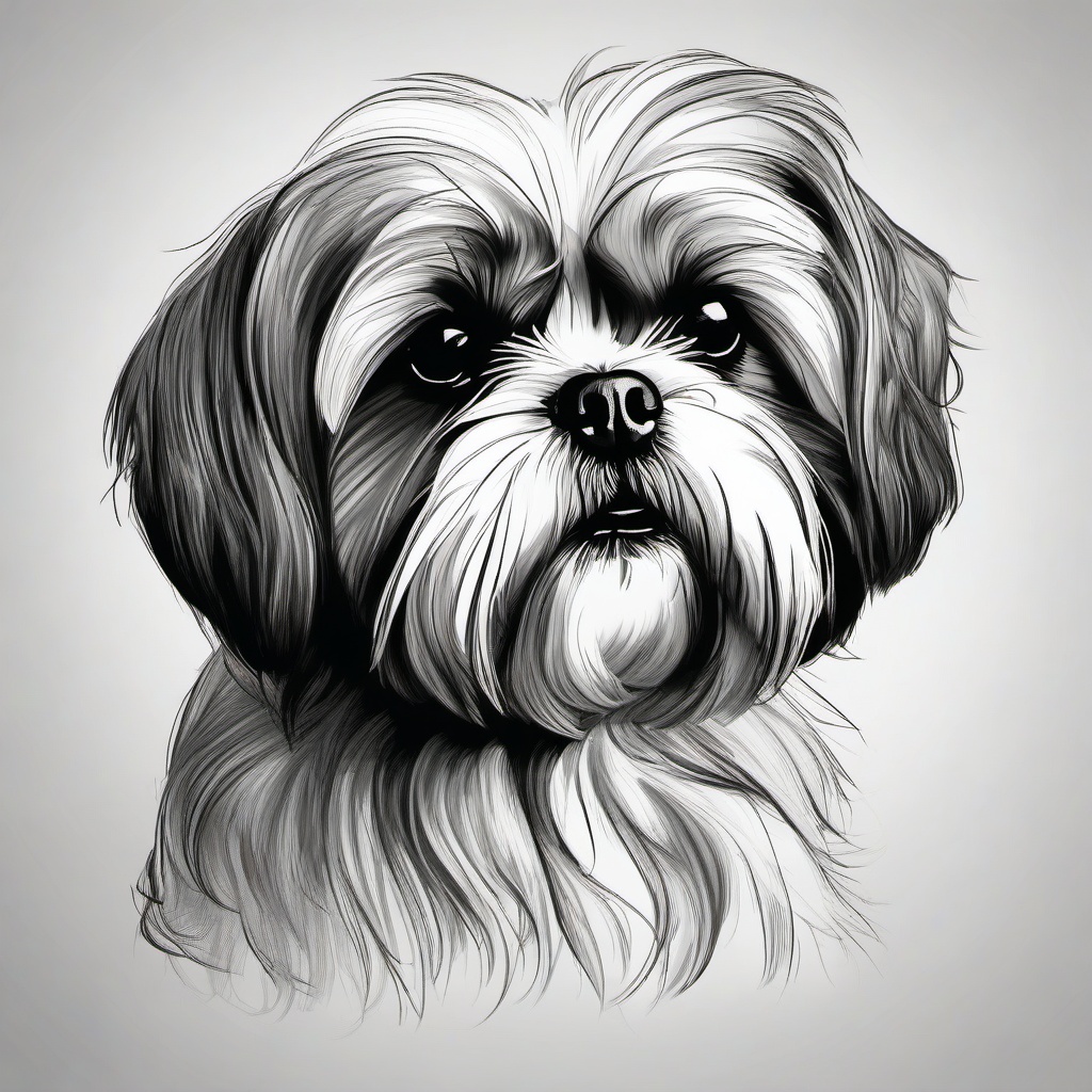 drawing of a Shih Tzu dog  minimal rough sketch scribbles,doodles,black and white