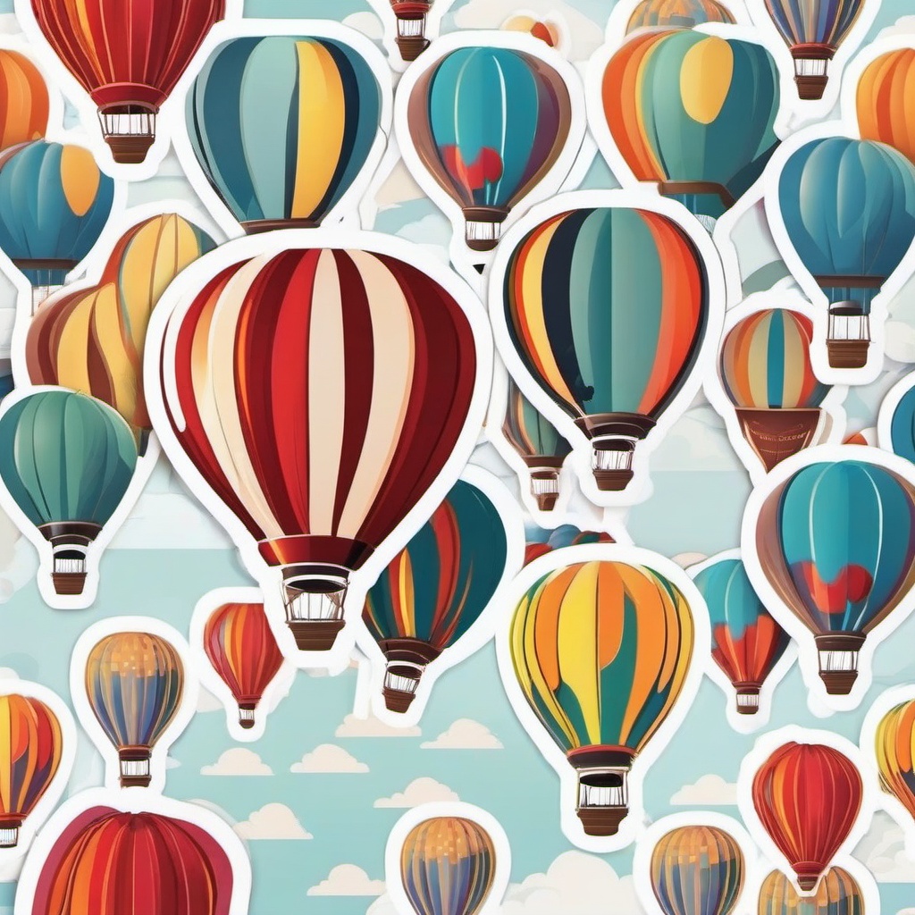 Hot Air Balloons in the Sky Sticker - Floating hot air balloons, ,vector color sticker art,minimal