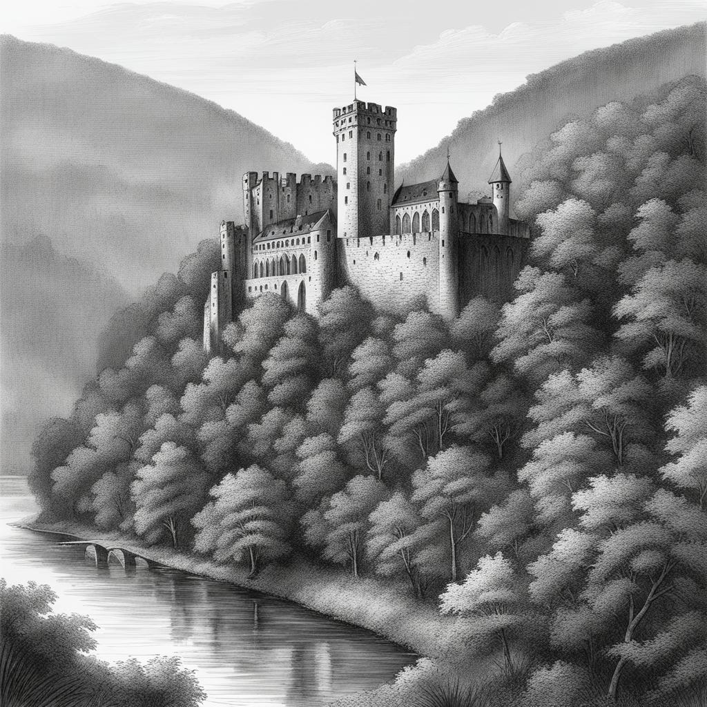 forgotten heidelberg castle ruins - sketch the forgotten ruins of an ancient castle perched high above the neckar river, where history meets nature. 