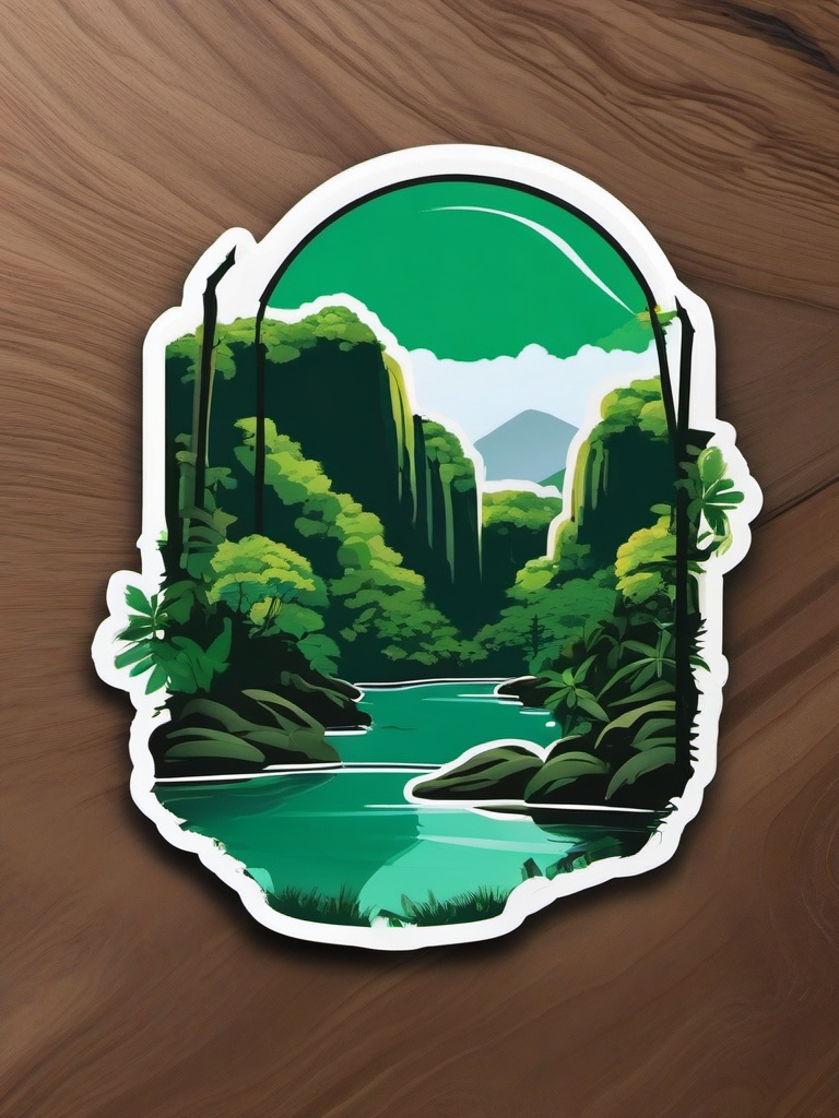 Thailand Erawan National Park sticker- National park with emerald green ponds and waterfalls, , sticker vector art, minimalist design