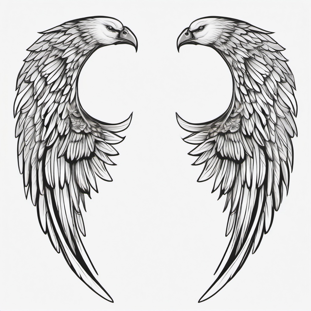 Wing Tattoo - A pair of angelic wing tattoos ready to soar  few color tattoo design, simple line art, design clean white background