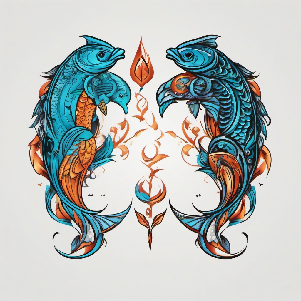 aquarius and pisces combined tattoo  simple vector color tattoo