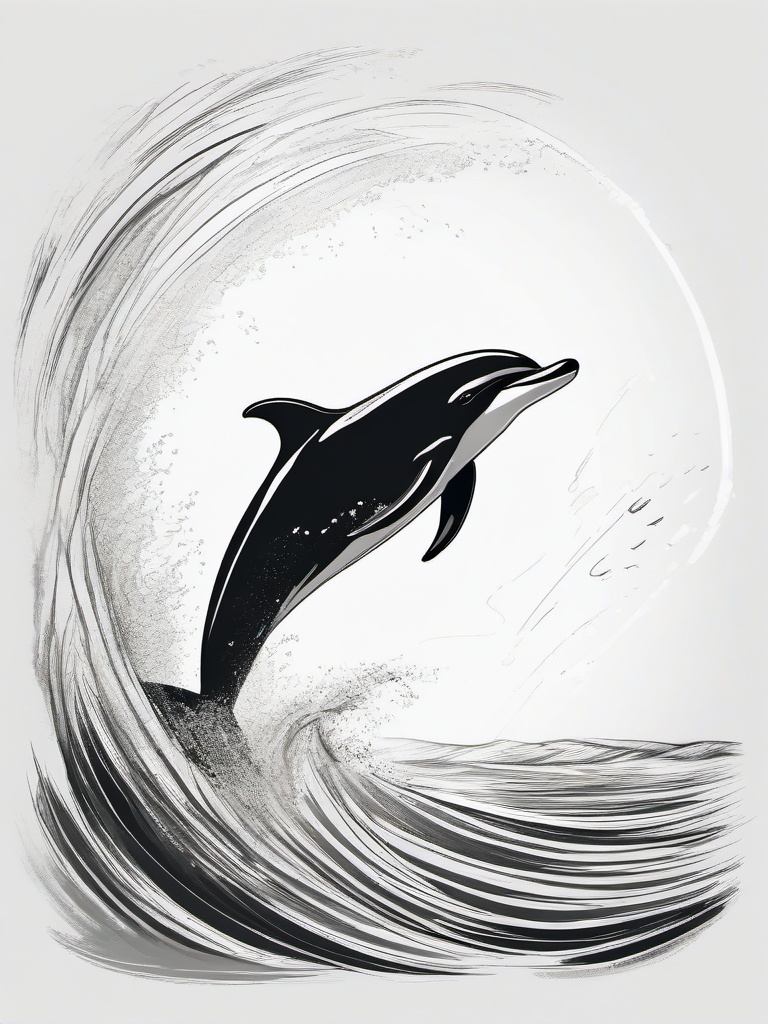 drawing of a playful dolphin jumping in the sea  minimal rough sketch scribbles,doodles,black and white