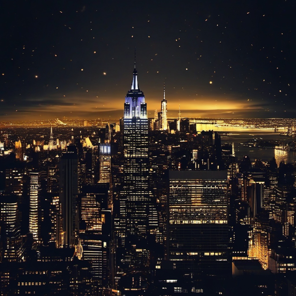 Background City - New York City Skyline at Night  intricate patterns, splash art, wallpaper art