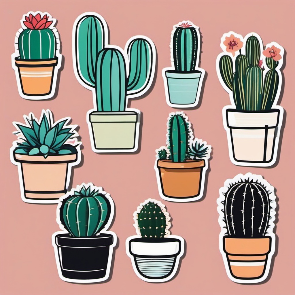 Cactus Sticker - Cute potted cactus design, ,vector color sticker art,minimal