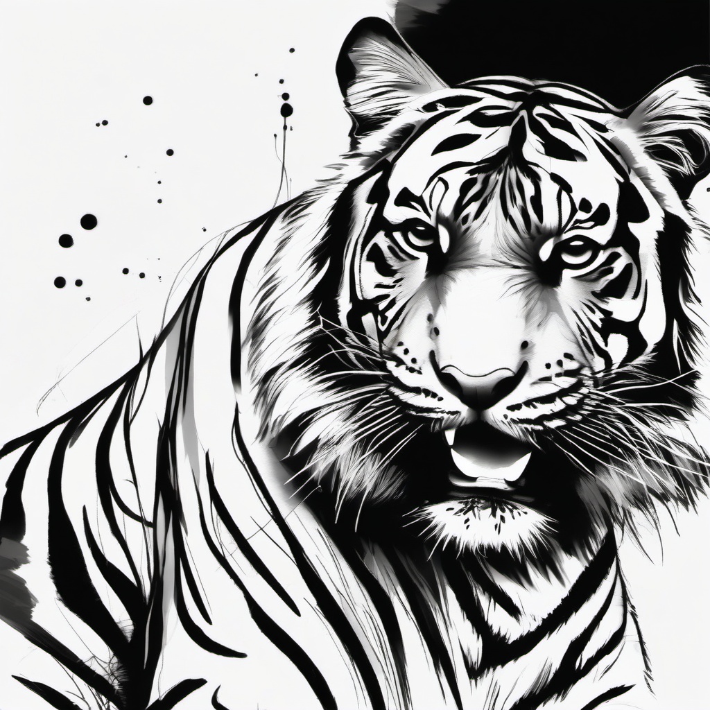 sketch of tiger easy  minimal rough sketch scribbles,doodles,black and white