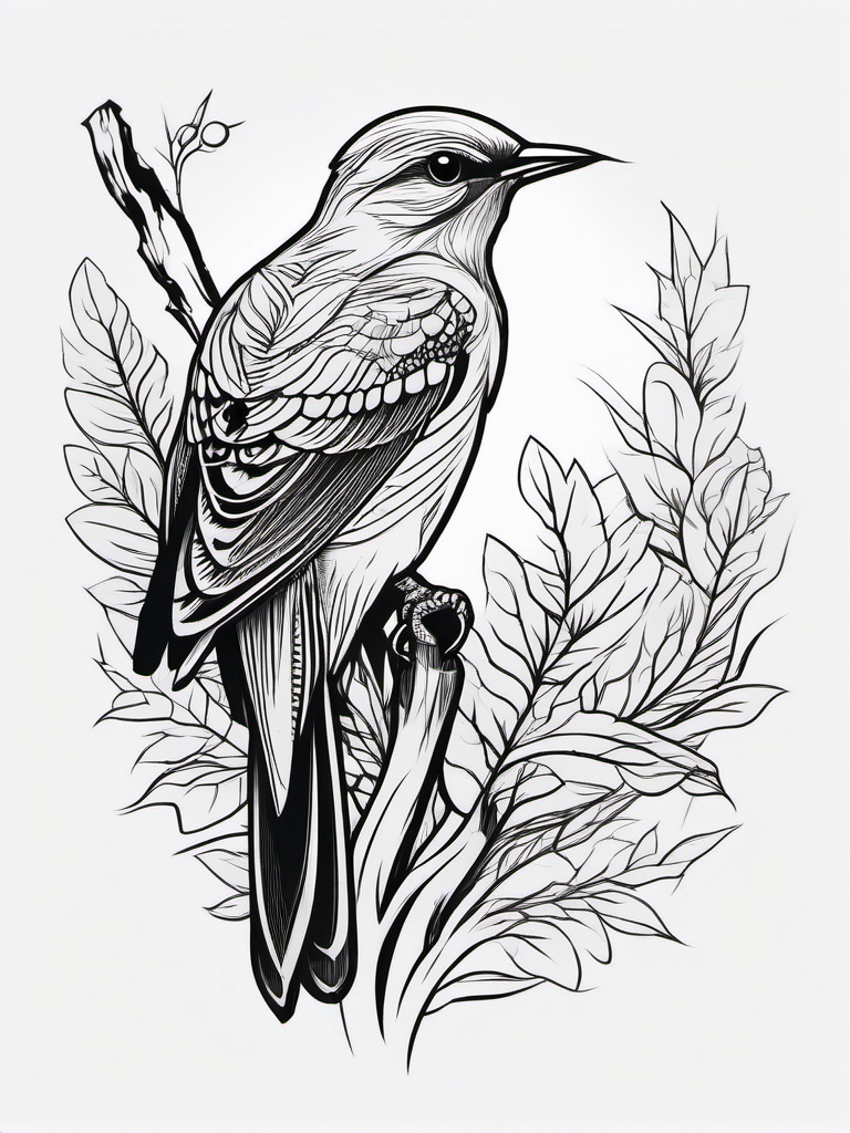 Cuckoo Tattoo - Cuckoo calling from a hidden perch in the woods  few color tattoo design, simple line art, design clean white background