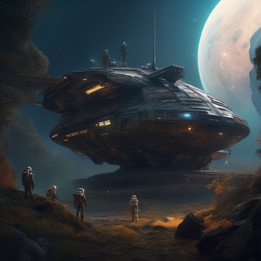 Group of space explorers encounters derelict spaceship with haunted AI. 16k,8k,style by Eddie Mendoza