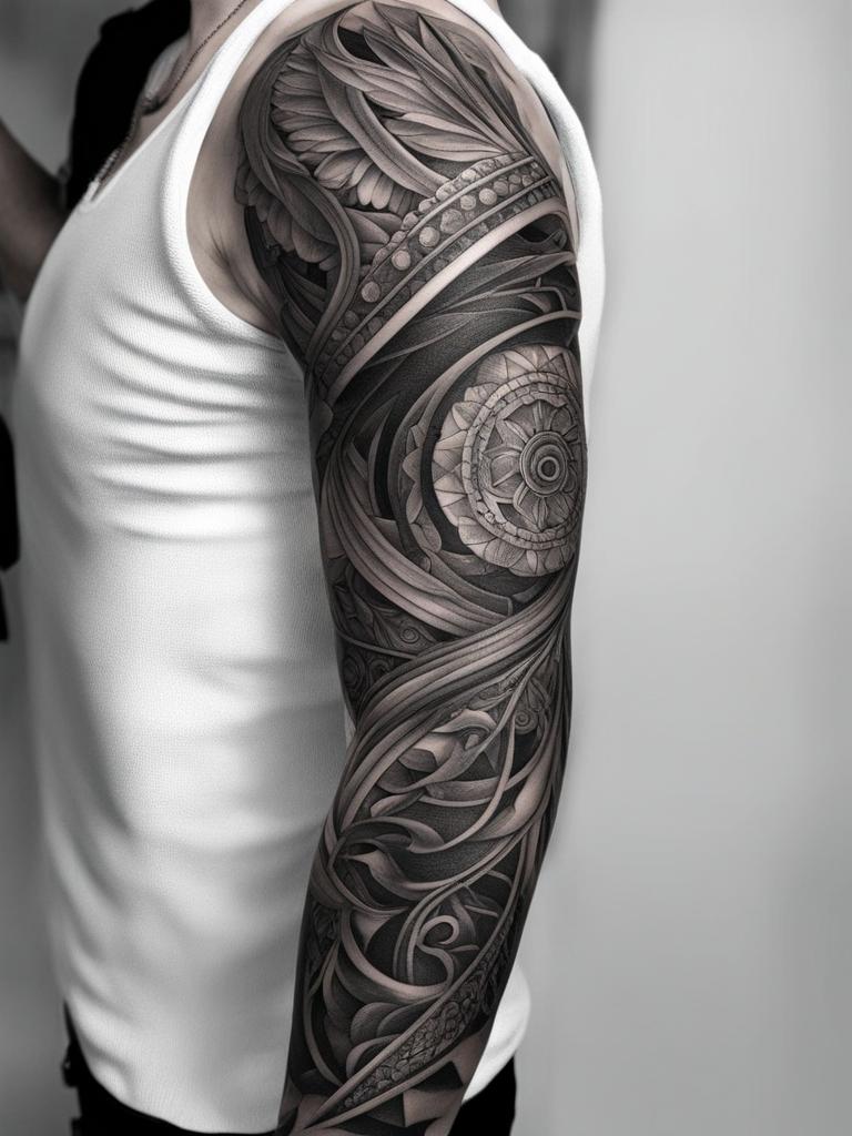 half sleeve tattoo black and white design 