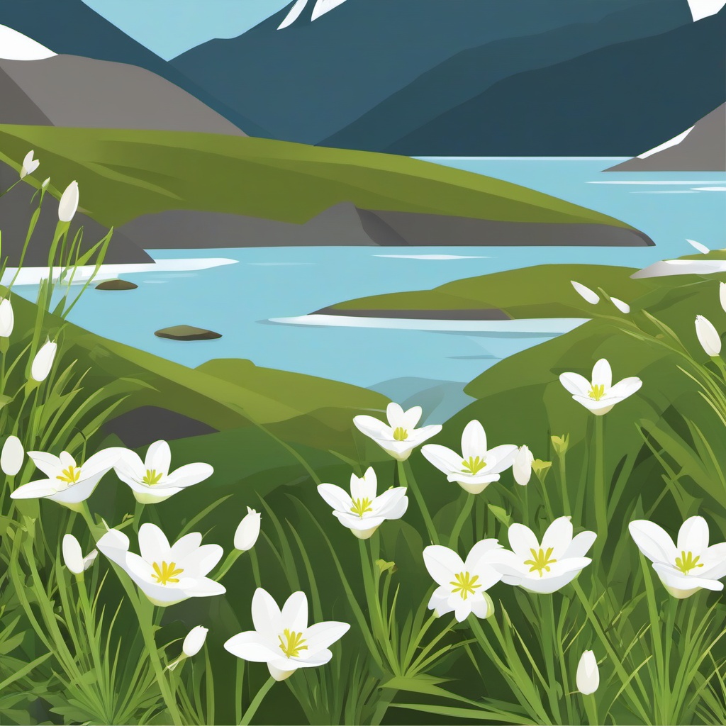 Alpine Arctic Sandwort Clip Art - Arctic sandwort blooms in alpine terrains,  color vector clipart, minimal style