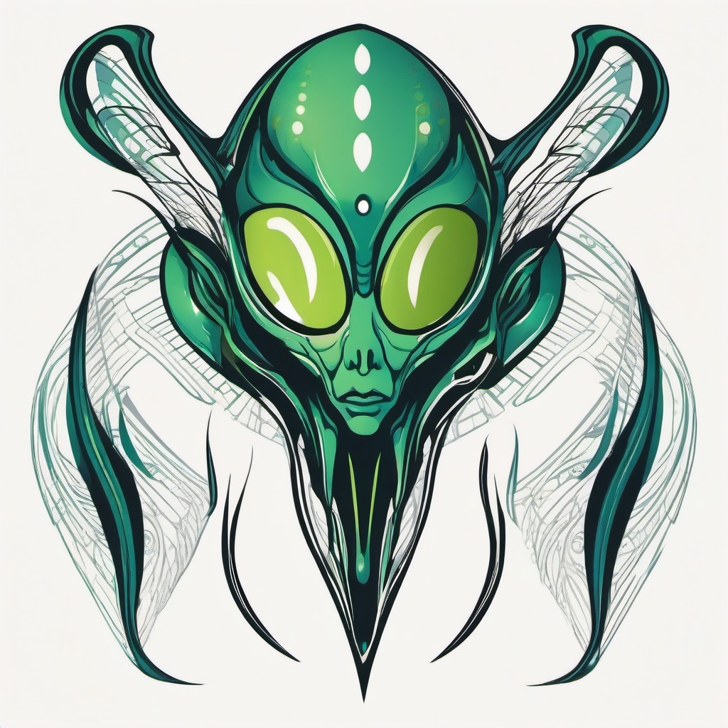 Easy Alien Tattoo - Keep it simple and easy with a straightforward alien tattoo design.  simple color tattoo,vector style,white background