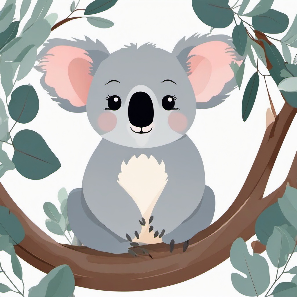 Cute Koala in a Eucalyptus Canopy  clipart, simple