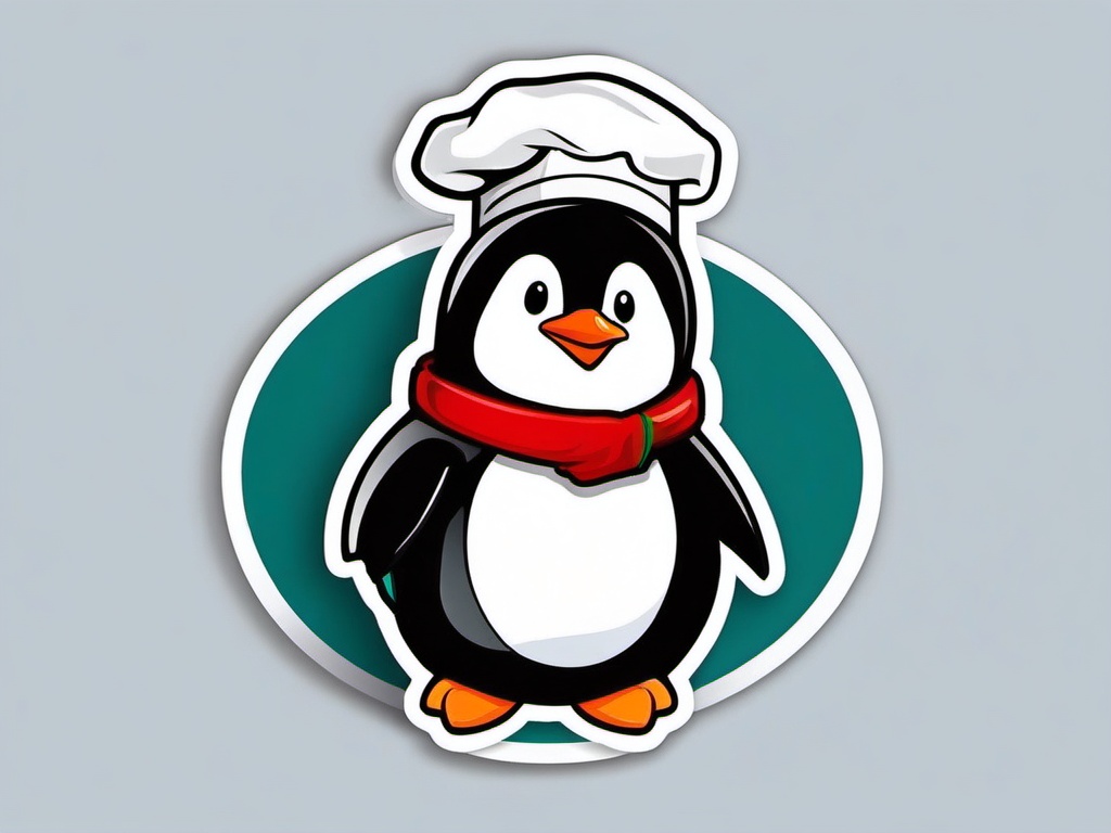 Penguin Chef Sticker - A penguin chef with a chef's hat, ready to cook up something delicious. ,vector color sticker art,minimal