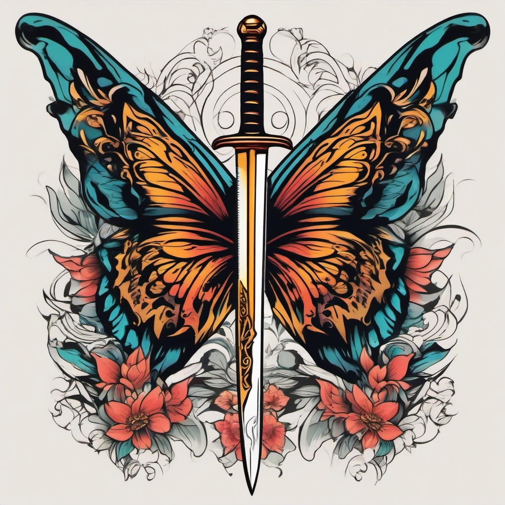 butterfly sword tattoo  simple vector color tattoo