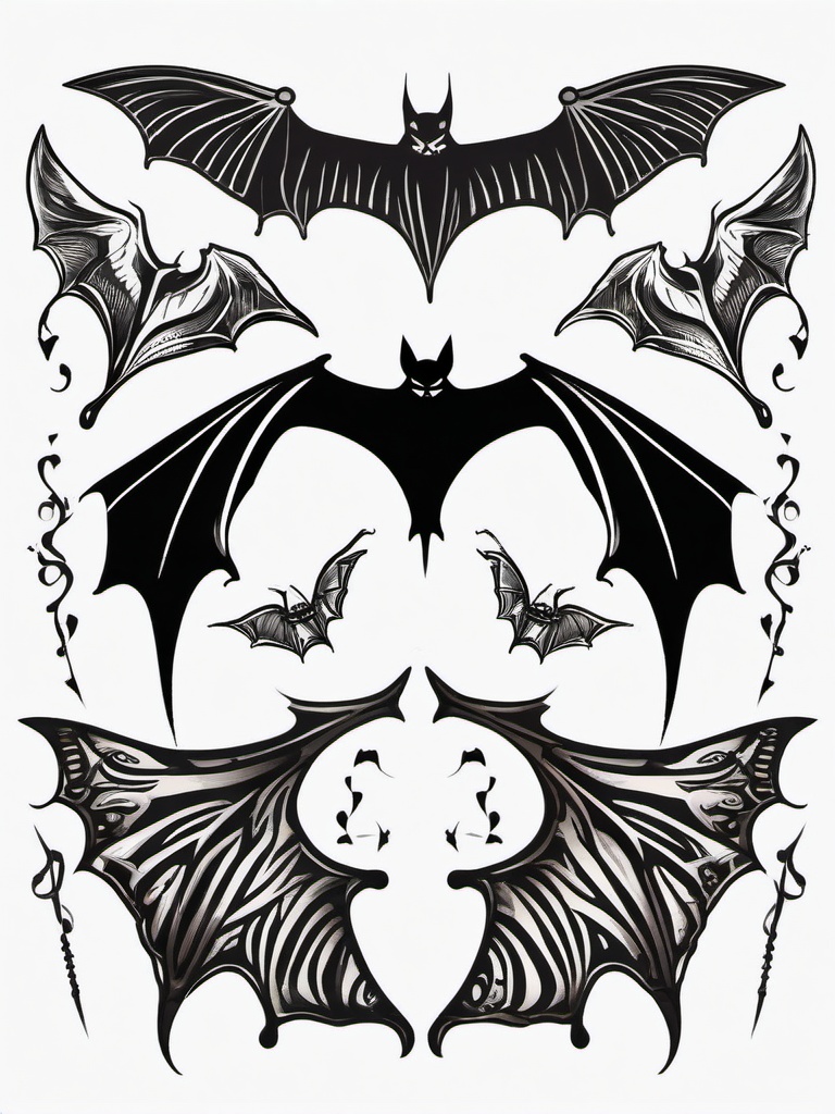 Matching Bat Tattoos-Unique and creative tattoo design featuring a matching pair of bat motifs.  simple color tattoo,white background
