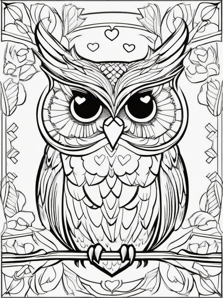 Owl Coloring Pages - Owl with a heart  simple coloring pages