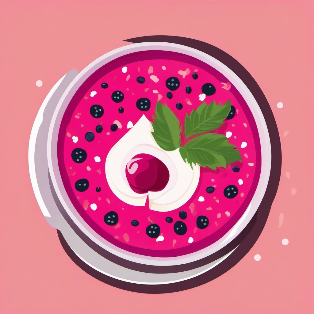 Dragon Fruit Smoothie Bowl Clipart - A smoothie bowl with dragon fruit and toppings.  color vector clipart, minimal style